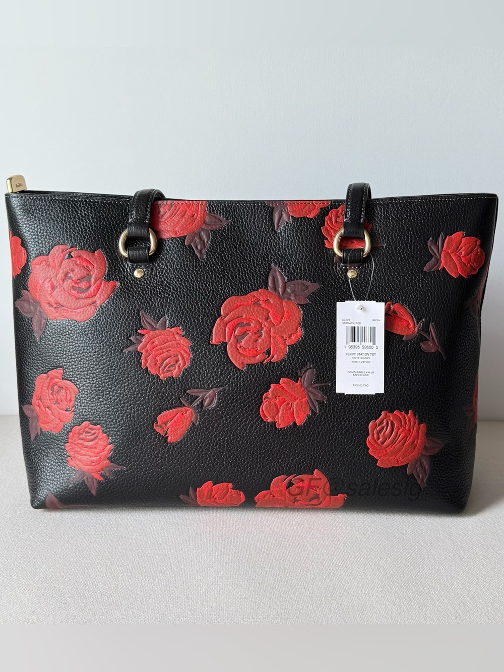 NWT Coach Black/Gold Station Tote Red Flower multiple pockets CCE23 - Picture 4 of 14